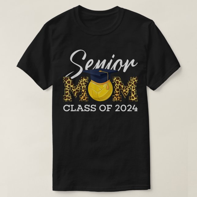 Camiseta Senior Volleyball Mom Class Of 2024 Leopard Gradua (Diseño del anverso)
