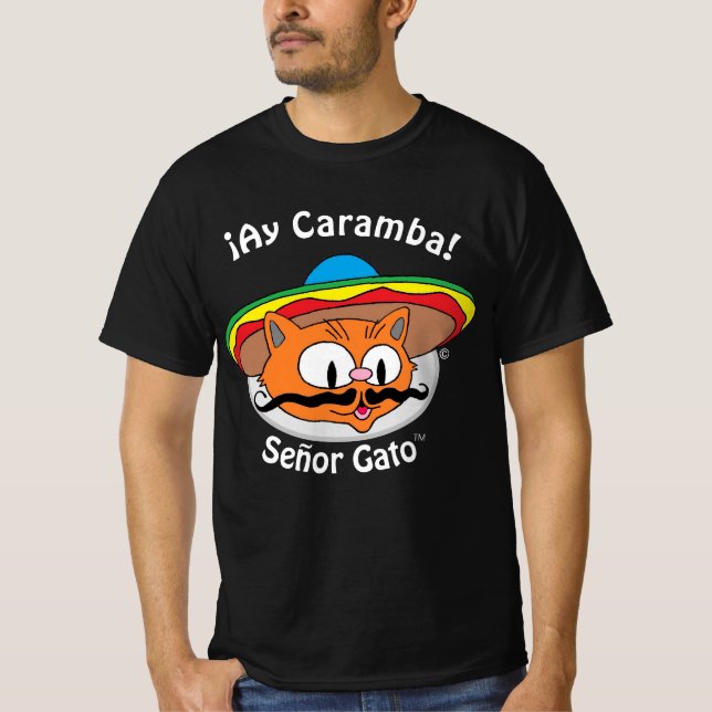 Camiseta ¡Señor Gato™ Personalizado Mustache Cat Ay Caramba (Anverso)