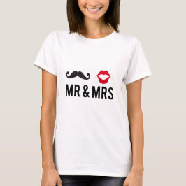 Camiseta Señor y señora, bigote y labios rojos