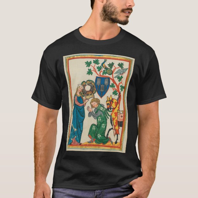 Camiseta Señora con el caballero, manuscrito medieval del (Anverso)