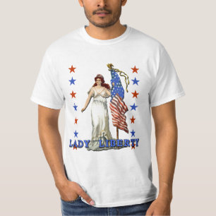 Camiseta Señora Liberty del vintage con la bandera