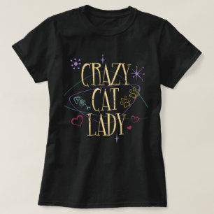 Camiseta Señora loca Dark T-Shirt del gato del estilo retr