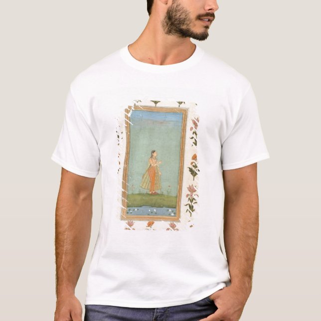 Camiseta Señora que sostiene una flor, haciendo una pausa (Anverso)