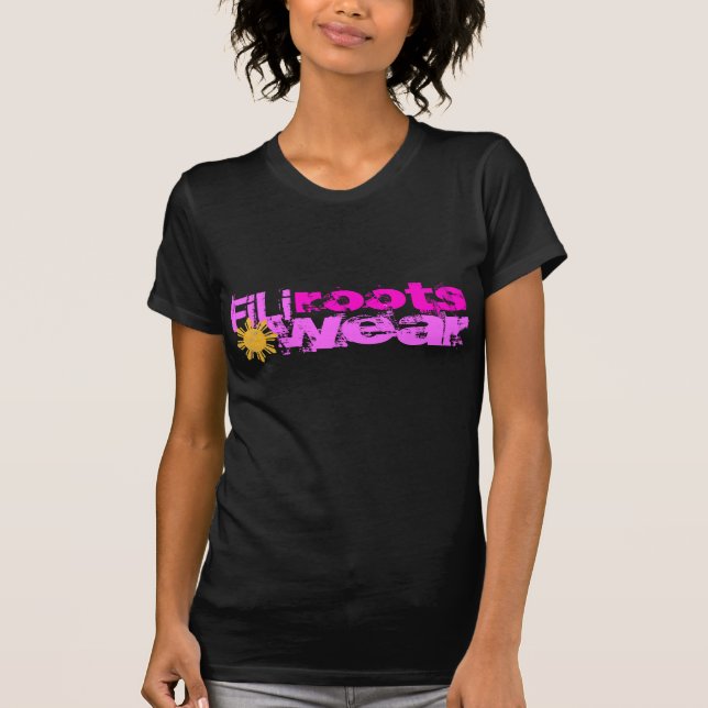 Camiseta señoras rosadas del negro del filirootswear (Anverso)