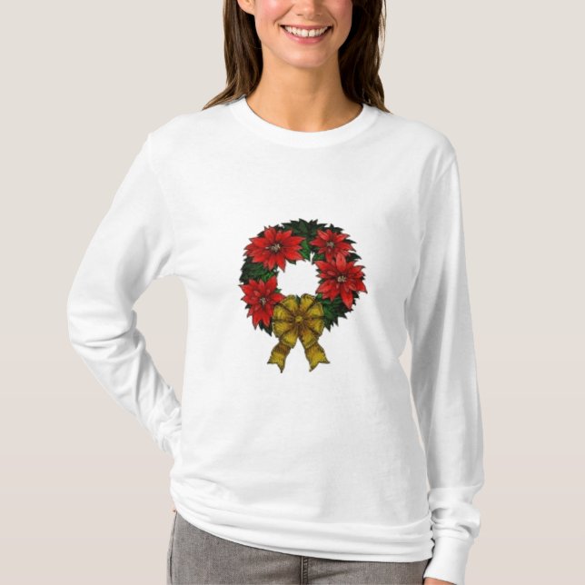 Camiseta Señoras Sleev largo de la guirnalda del navidad… - (Anverso)