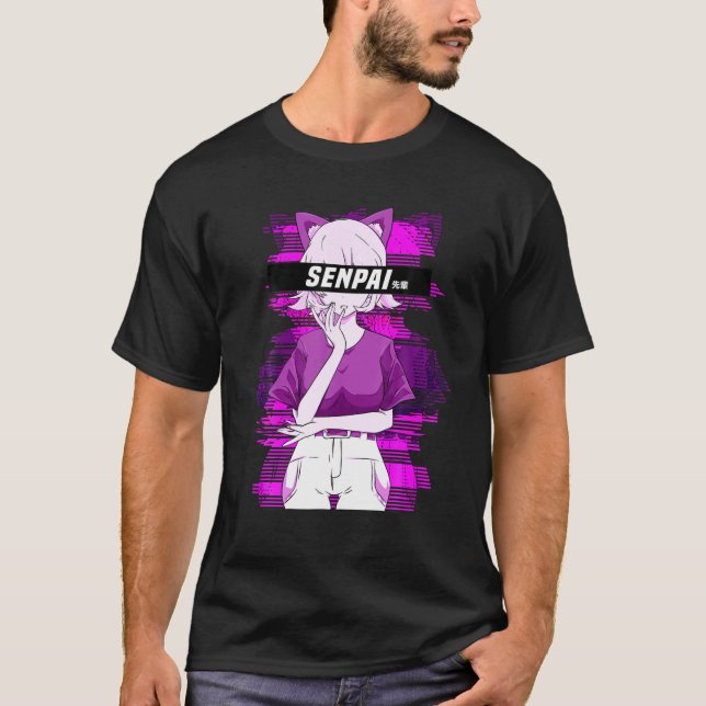 Camiseta Senpai Anime Chica Vaporwave Manga Waifu Notice Me (Anverso)