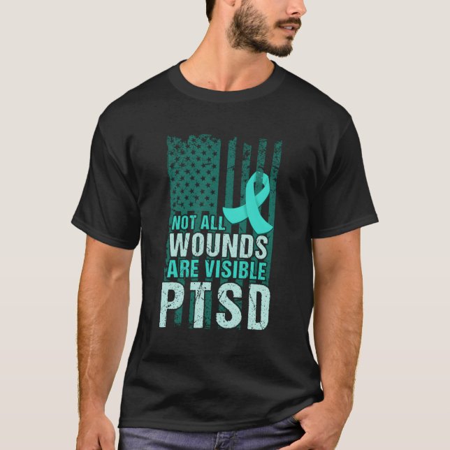 Camiseta Sensibilización Del Ptsd: Uso Apoyo Verde azulado  (Anverso)