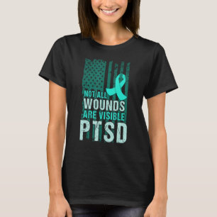 Camiseta Sensibilización del PTSD Uso apoyo Verde azulado a