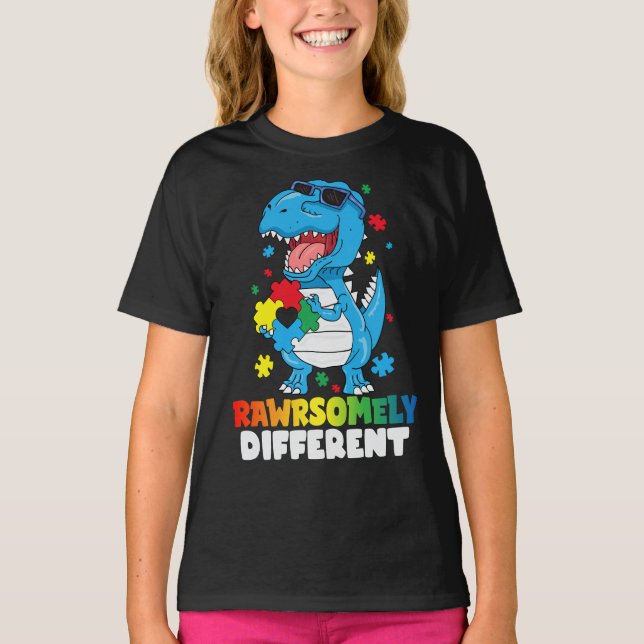Camiseta Sensibilización sobre autismo de dinosaurios incre (Anverso)