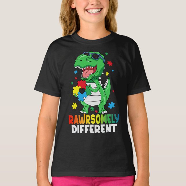 Camiseta Sensibilización sobre autismo de dinosaurios incre (Anverso)