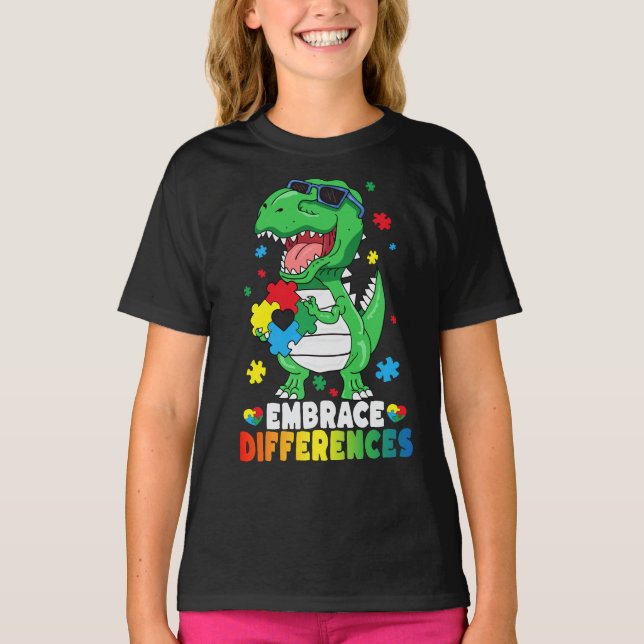 Camiseta Sensibilización sobre autismo de dinosaurios incre (Anverso)