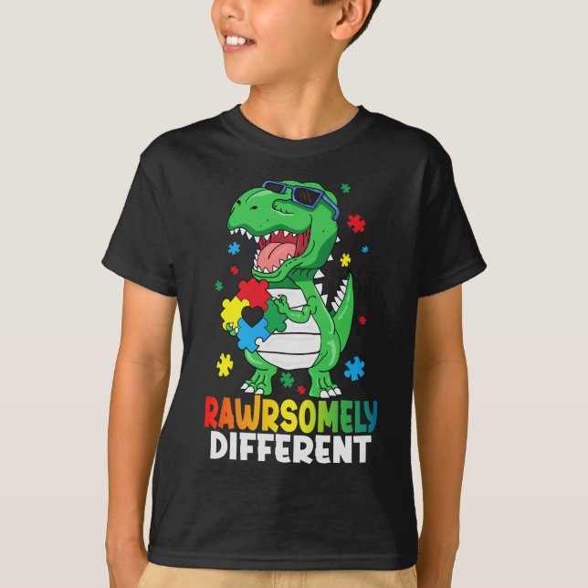 Camiseta Sensibilización sobre autismo de dinosaurios incre (Anverso)