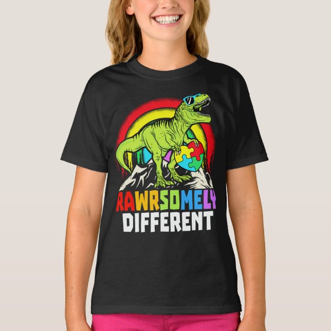 Camiseta Sensibilización sobre autismo de dinosaurios incre (Anverso)