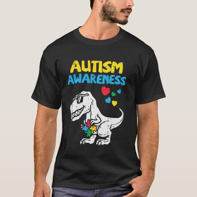 Camiseta Sensibilización sobre autismo Trex Dino Cute Dinos (Anverso)