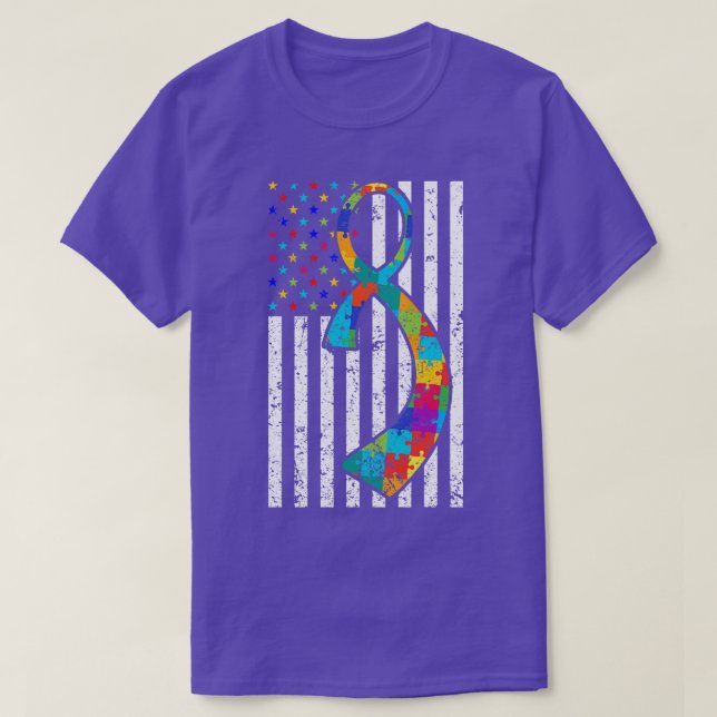 Camiseta Sensibilización sobre el autismo Bandera estadouni (Diseño del anverso)