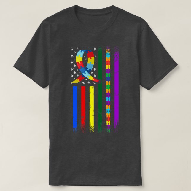 Camiseta Sensibilización sobre el autismo Bandera estadouni (Diseño del anverso)
