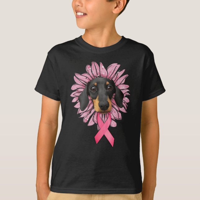 Camiseta sensibilización sobre el cáncer de mama en dachshu (Anverso)