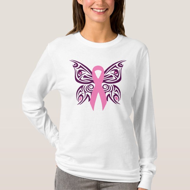Camiseta Sensibilización sobre el cáncer de mama Mariposa (Anverso)