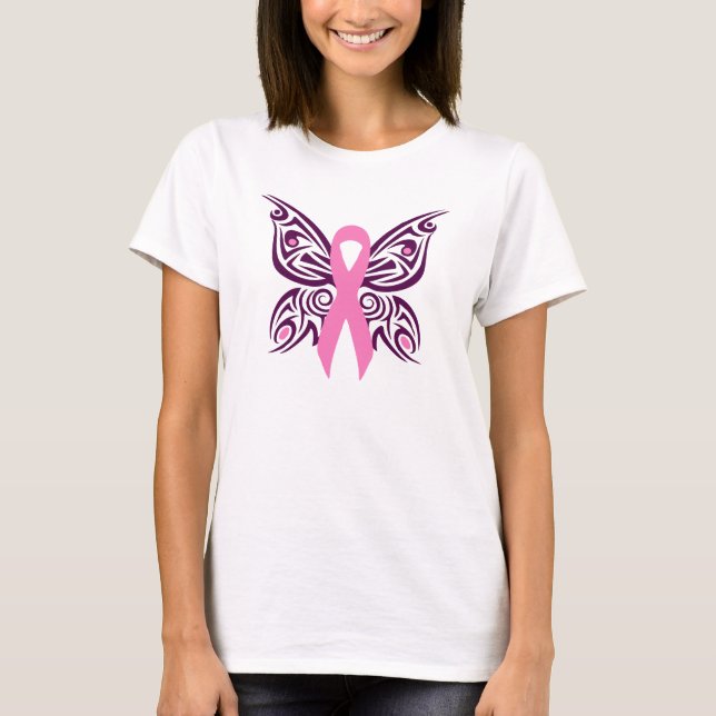 Camiseta Sensibilización sobre el cáncer de mama Mariposa (Anverso)