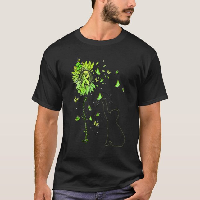 Camiseta Sensibilización sobre linfoma de tira verde de gat (Anverso)