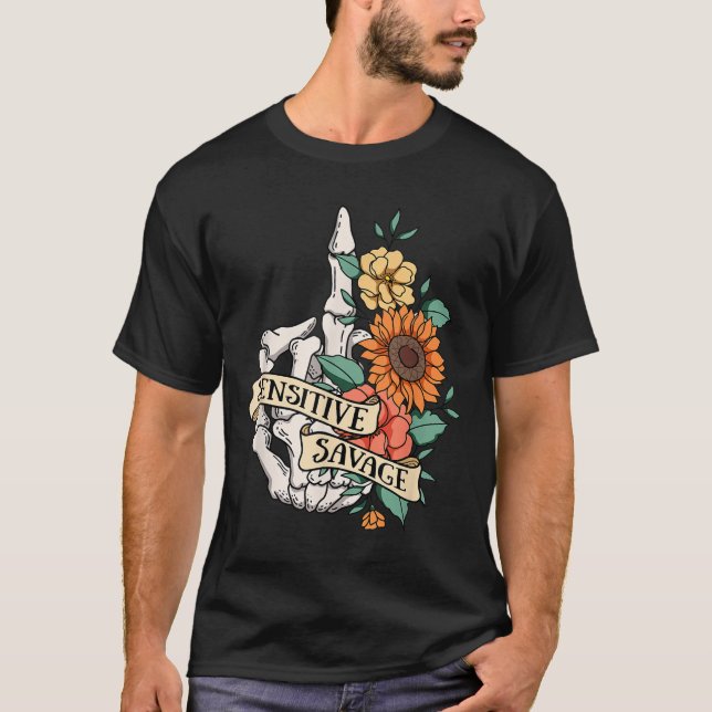 Camiseta Sensitive Savage Flower Skeleton Dead Inside Motiv (Anverso)