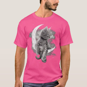 Camiseta Sentada De Gato En La Luna De Gato Y Creciente.