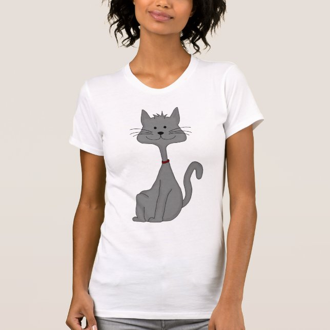 Camiseta Sentada gris del gato (Anverso)