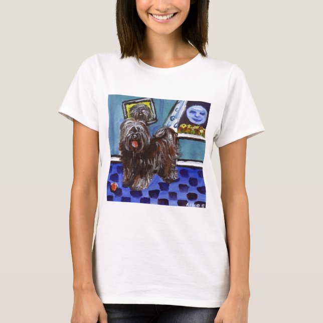 Camiseta Sentidos del terrier tibetano smiing la luna (Anverso)