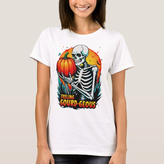 Camiseta "Sentiendo Gourd-geous" Skeleton Hand Halloween Te (Anverso)