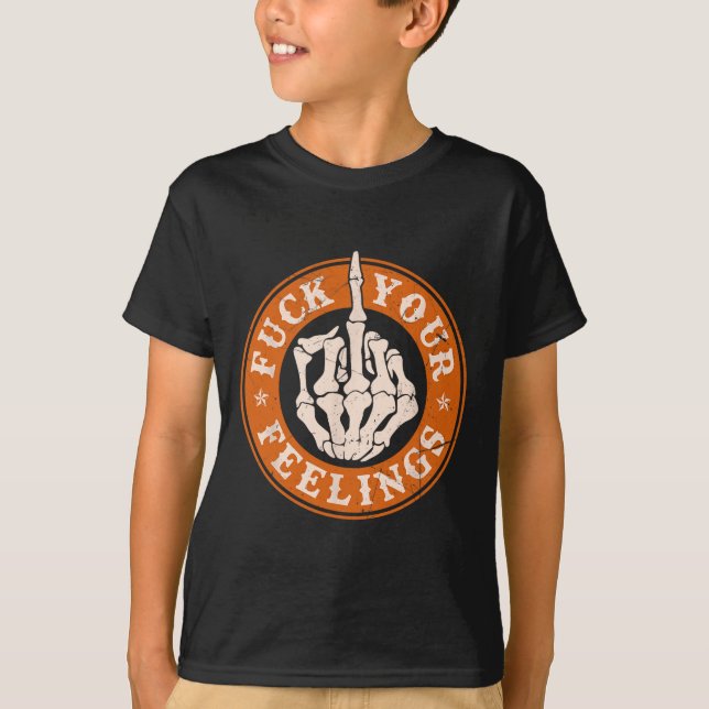 Camiseta Sentimientos Halloween Skeleton Hand Middle Finger (Anverso)