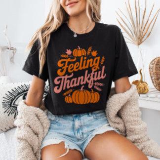 Camiseta Sentirse Agradecido Hojas de Otoño Calabazas Día d