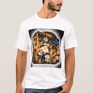 Camiseta Sento Night Cat Baño Japonés Retro