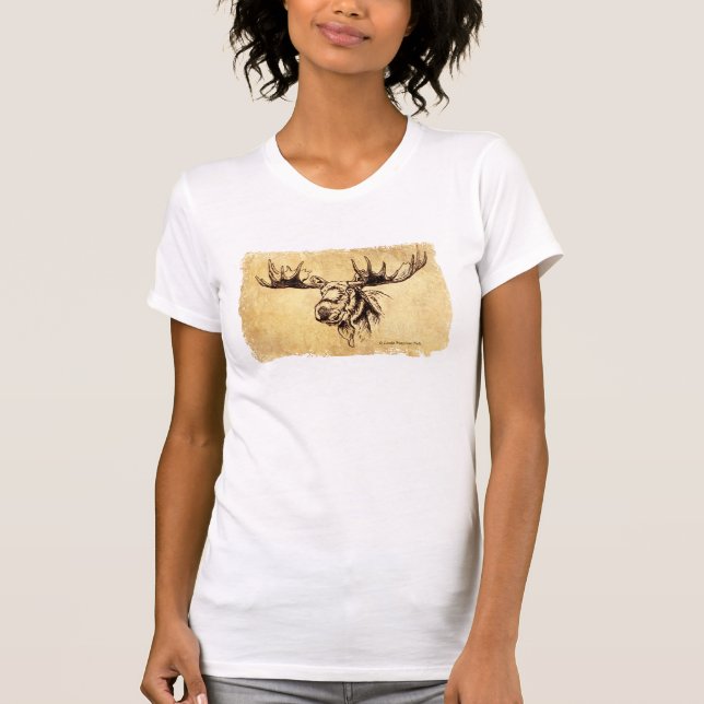 Camiseta Sepia principal del dibujo de los alces (Anverso)