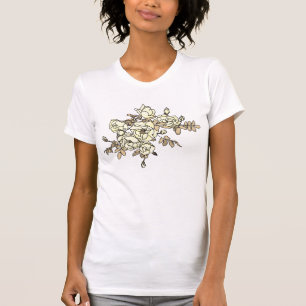 Camiseta Sepia, rama de rosas blancas