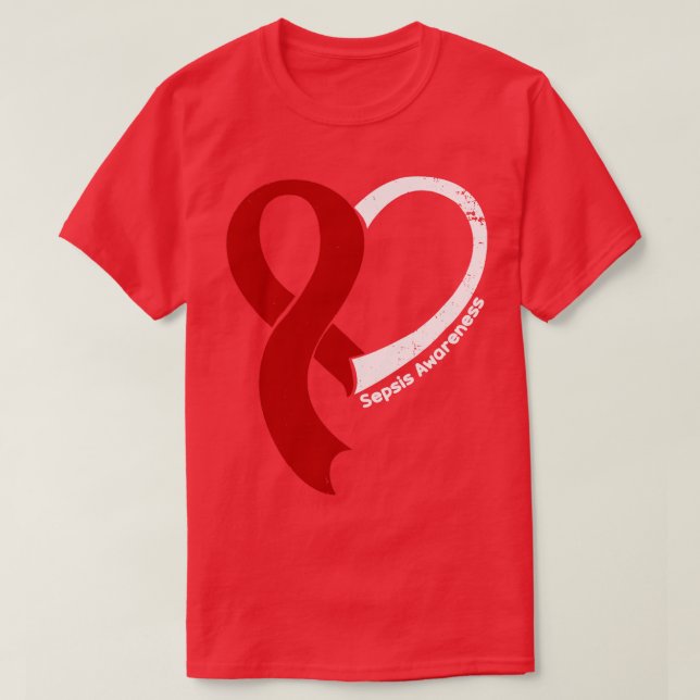 Camiseta Sepsis Awareness Hope Love Hearbon Ribbon Happy (Diseño del anverso)