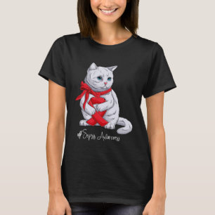 Camiseta Sepsis Awareness Month Red Ribbon Cat