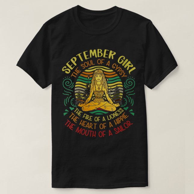 Camiseta Septiembre: Chica gitana Soul Yoga Gracioso Nacimi (Diseño del anverso)
