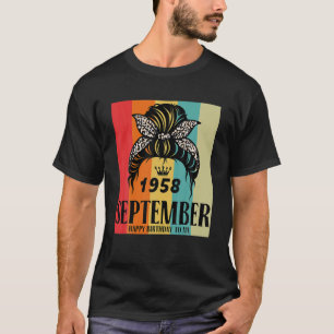 Camiseta Septiembre de 1958 Chica de cumpleaños Messy Bun H