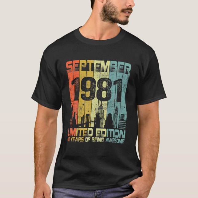 Camiseta Septiembre De 1981 Divertido 40º Cumpleaños 40 Año (Anverso)