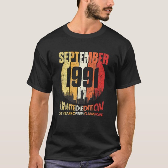 Camiseta Septiembre De 1991 Divertido 30 Años 30 Años (Anverso)