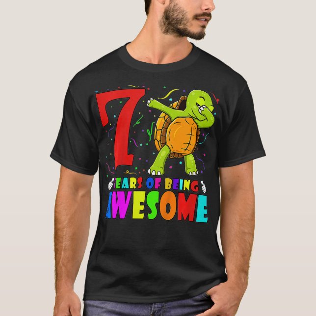 Camiseta Séptima fiesta de cumpleaños de niños, tortuga de  (Anverso)