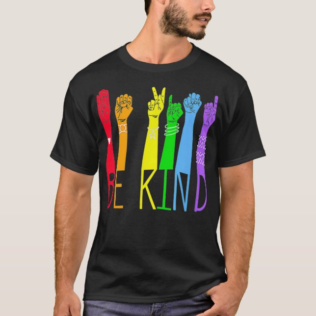 Camiseta Ser amable con la mano del lenguaje de Rótulo para (Anverso)