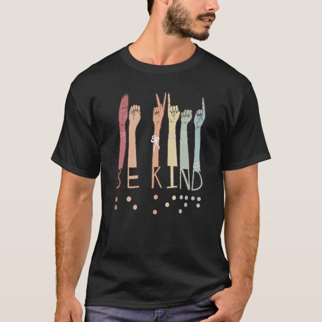 Camiseta Ser amable Rótulo Lenguaje Braille con problemas v (Anverso)