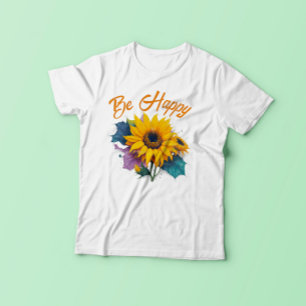 Camiseta Ser feliz cita Inspiradora con girasol