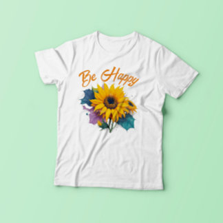 Camiseta Ser feliz cita Inspiradora con girasol