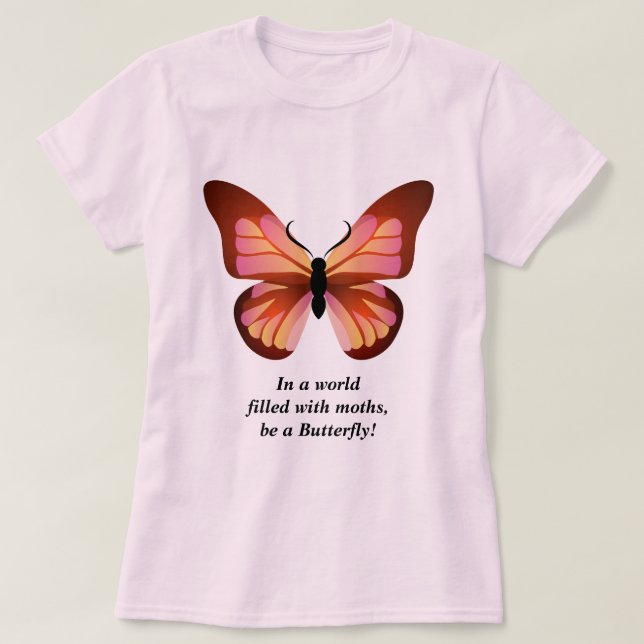 Camiseta Ser una mariposa Naranja rosa negro gráfico (Diseño del anverso)