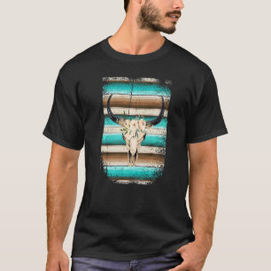 Camiseta Serape Cow Boho impresión Flor Rusa Turquoise Brow