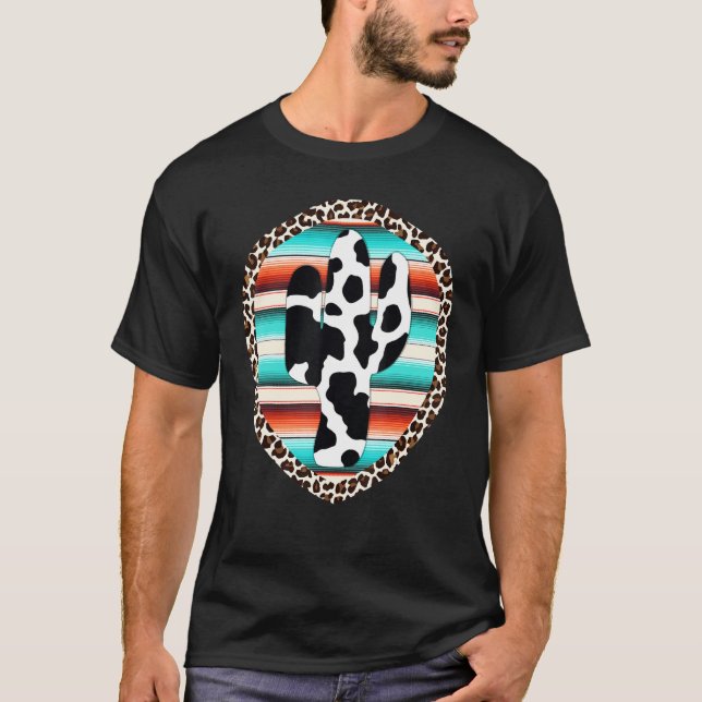 Camiseta Serape Divertido Estampado de Vaca Cactus Estampad (Anverso)