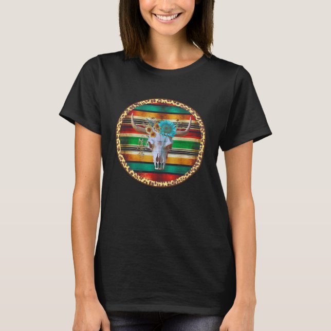 Camiseta Serapi de girasol de cráneo de vaca boho occidenta (Anverso)