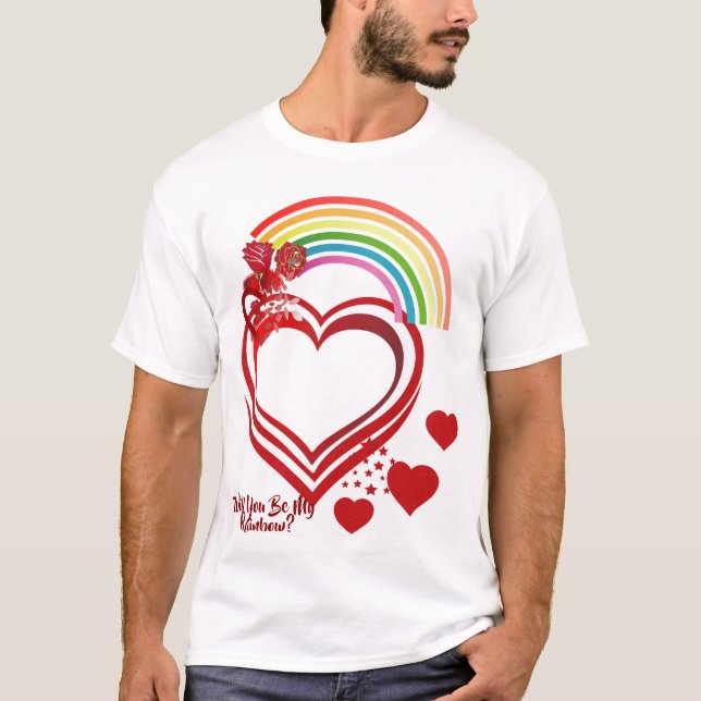 Camiseta ¿Serás Mi Corazón De Arcoiris De San Valentín De B (Anverso)